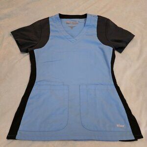Greys Anatomy By Barco Womens Active Scrub Top XXS Powder Blue‎ & Black